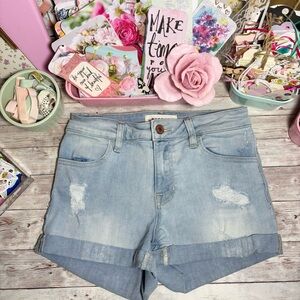 PacSun Super Stretch Shortie Light Denim Distressed Jean Shorts Sz.24 Cuffed Leg